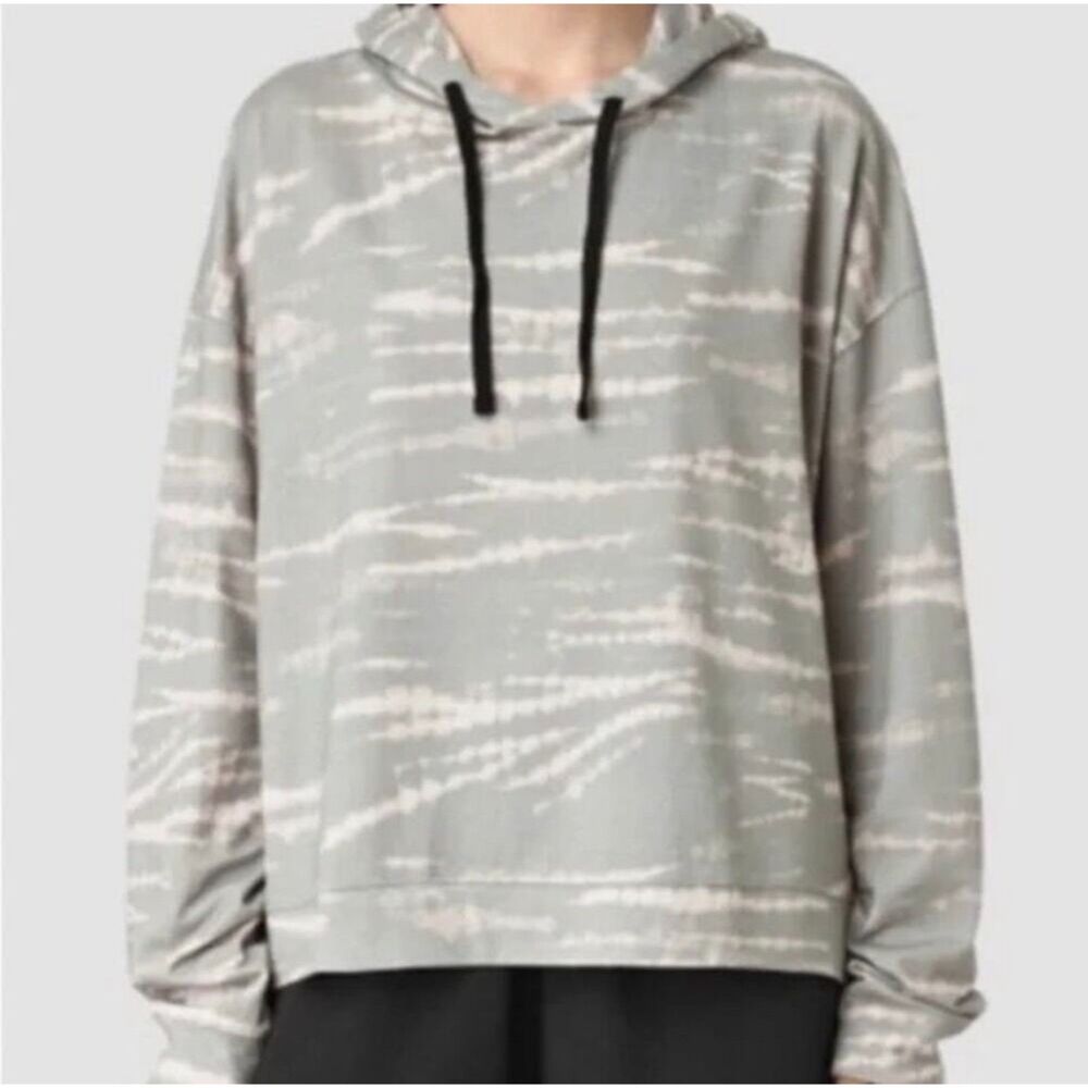 AllSaints Lo Tye Hoodie Small Gray Pink Tie Dye Cropped Cotton Portugal